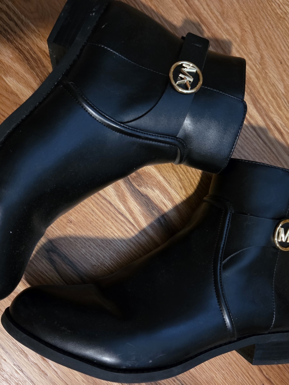Michael Kors Black Ankle Boots with Signature MK Medallion